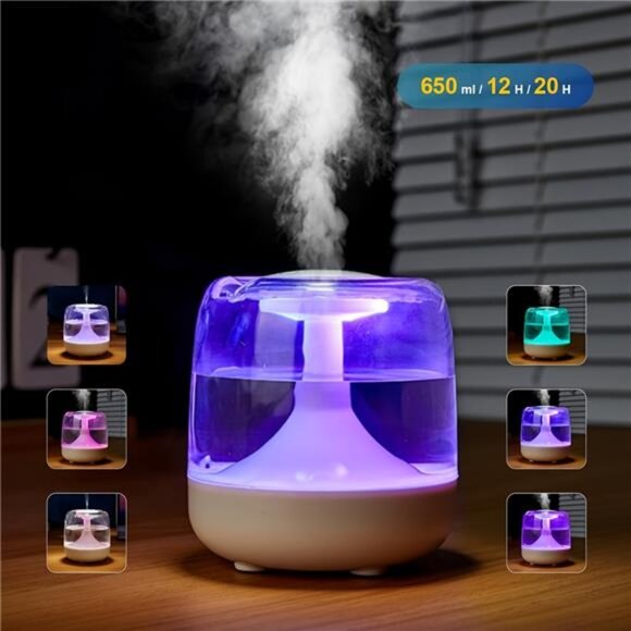 USB-Powered 26dB Quiet Humidifier with 7-Color Night Light | 24H Continuous Mist - Picture 1 of 8